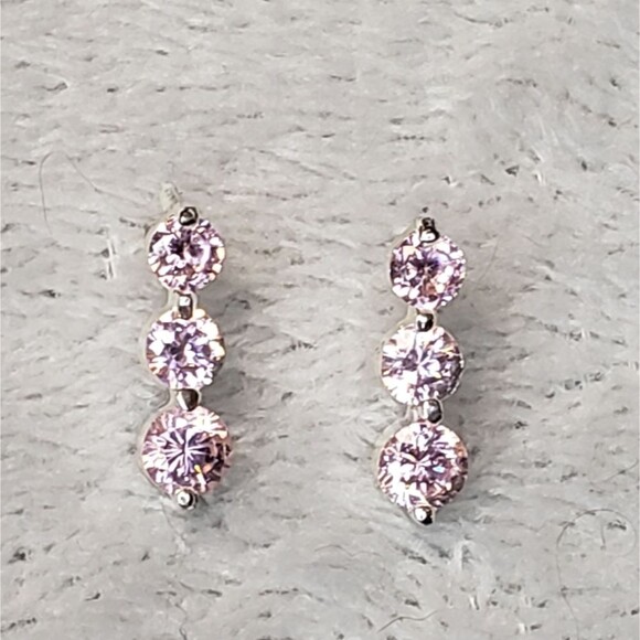 Pink Topaz Trilogy setting Pierced Earrings - Picture 5 of 6